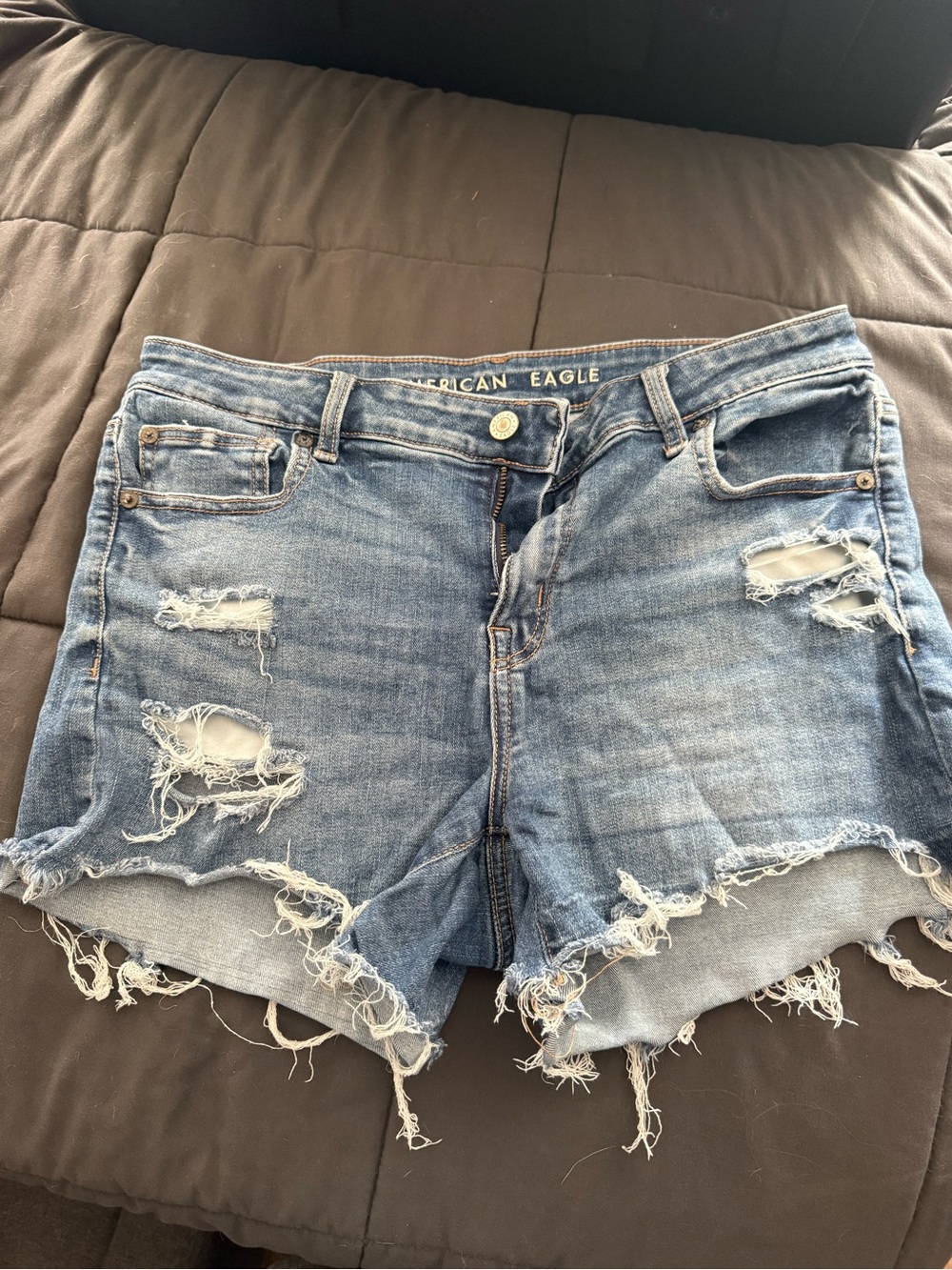 American Eagle Outfitters Frayed Distressed Denim Shorts - Light Blue
